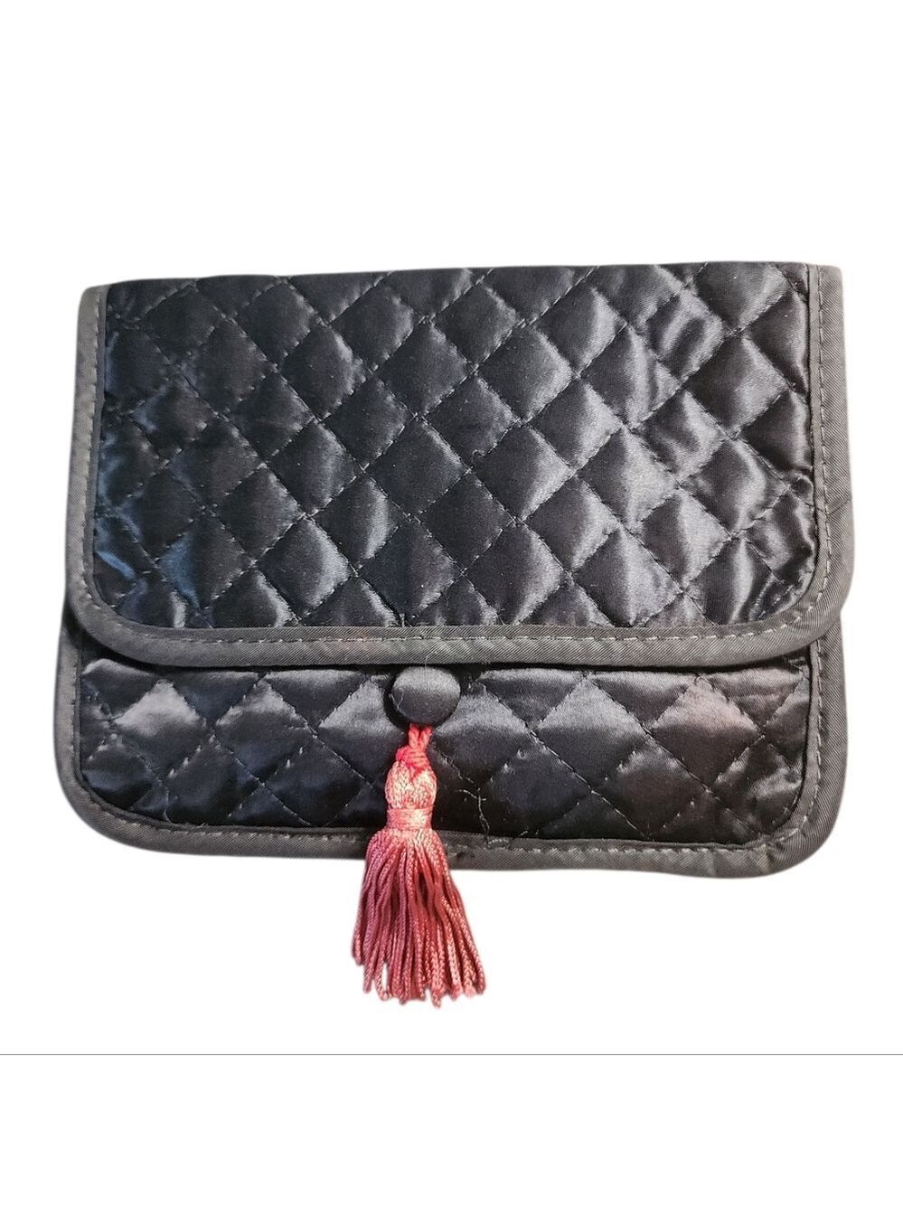 Saks Fifth Avenue Black Quilted Pouch Red Tassel